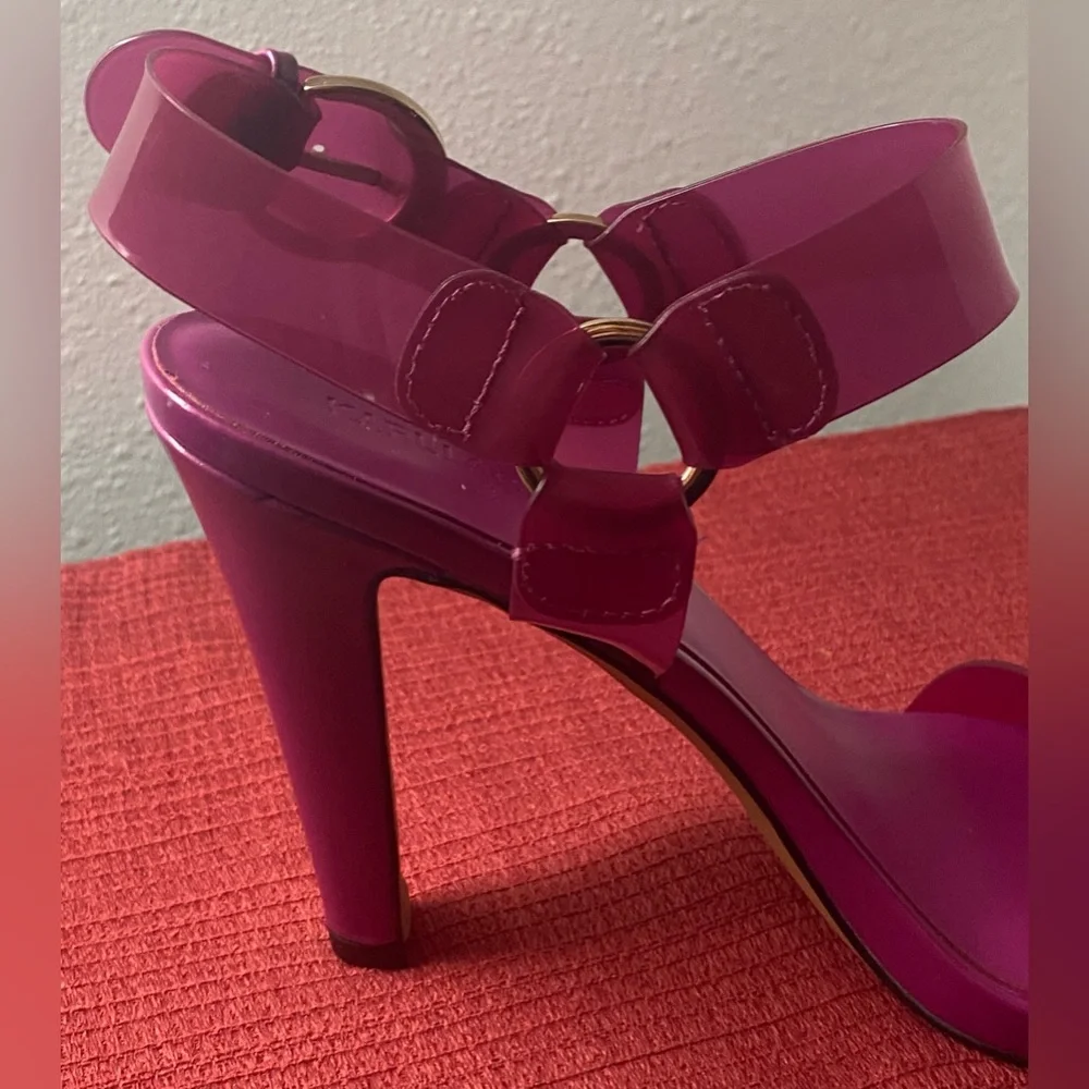 NWT..Karl Lagerfeld Fuchsia High Heel Sandals - Picture 12 of 16